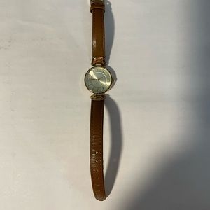 Anne Klein Women's Gold-Tone Watch with Brown Leather Band-EUC